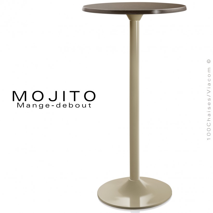 Table mange-debout MOJITO, piétement aluminum peint, plateau rond ou carré en résine couleur ou déco.