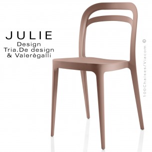 Chaise design JULIE, structure 4 pieds plastique couleur rose poudre, empilable. Option coussin d'assise.