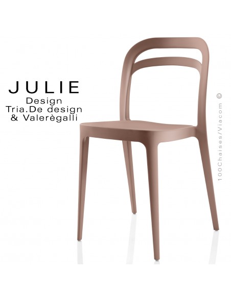 Chaise design JULIE, structure 4 pieds plastique couleur rose poudre, empilable. Option coussin d'assise.