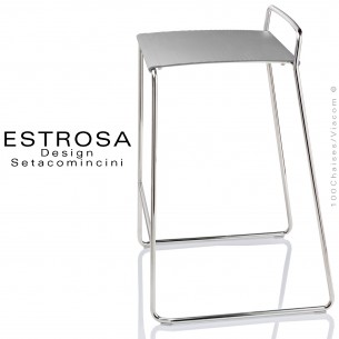 Tabouret design ESTROSA, piétement type luge acier chromé ou peint assise fonte d'aluminum de couleur.