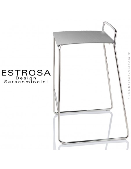 Tabouret design ESTROSA, piétement type luge acier chromé ou peint assise fonte d'aluminum de couleur.