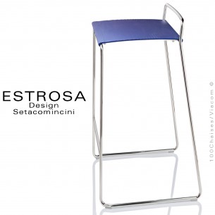 Tabouret de bar design ESTROSA, piétement type luge en acier chromé ou peint, assise fonte d'aluminium couleur.