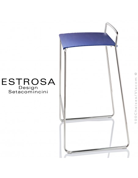 Tabouret de bar design ESTROSA, piétement type luge en acier chromé ou peint, assise fonte d'aluminium couleur.