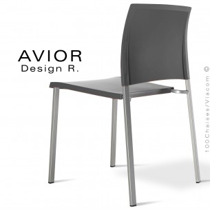Chaise AVIOR, piétement acier peint gris-argent, assise coque couleur anthracite.