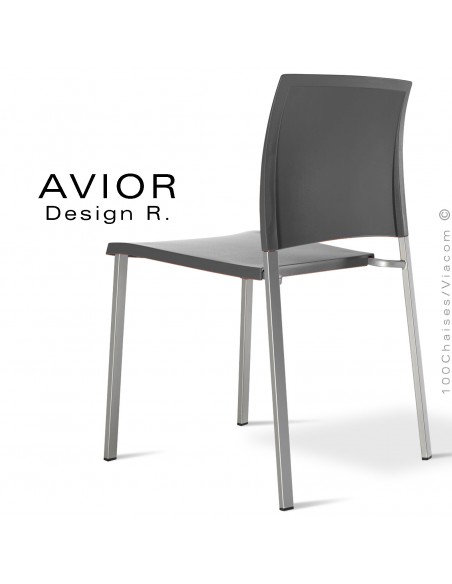 Chaise AVIOR, piétement acier peint gris-argent, assise coque couleur anthracite.