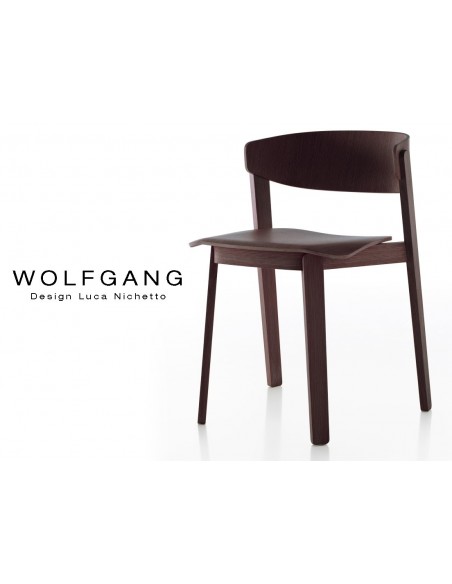 WOLFGANG chaise en bois de chêne design, finition vernis teinte tabac.