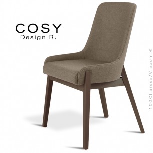 Chaise confort COSY, piétement vernis wengé, habillage tissu feutre 100% laine couleur taupe.