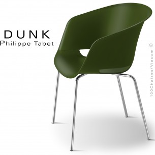 Fauteuil DUNK, assise coque plastique rouge Marasala, structure et piétement chromé - Lot de 4 pièces.