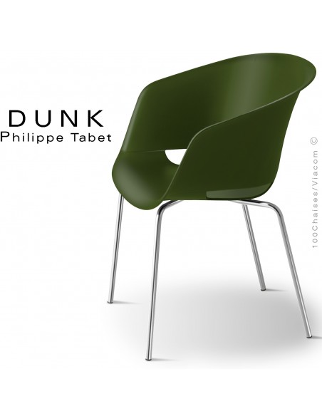 Fauteuil DUNK, assise coque plastique rouge Marasala, structure et piétement chromé - Lot de 4 pièces.