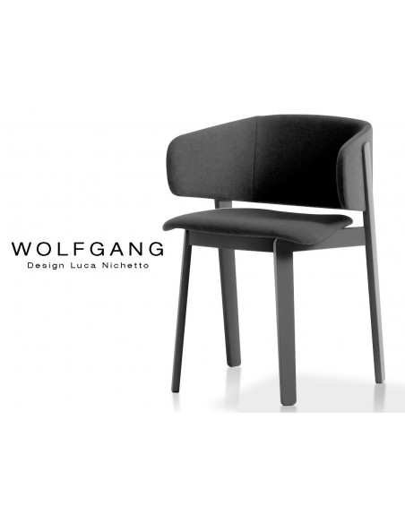 WOLFGANG black fauteuil design bois, capitonné couleur noir.