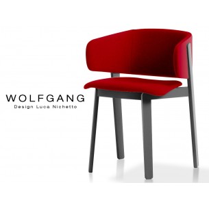 WOLFGANG black fauteuil design bois, capitonné couleur rouge.