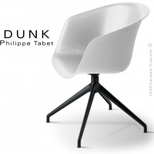 Fauteuil DUNK, assise coque plastique couleur blanc, piétement étoile aluminium peint noir
