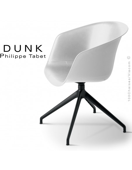 Fauteuil DUNK, assise coque plastique couleur blanc, piétement étoile aluminium peint noir