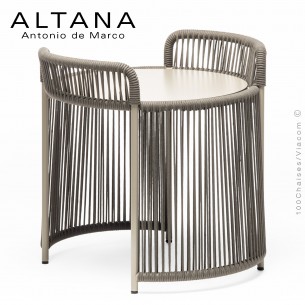 Table basse ALTANA-SM, piétement acier peint sable, corde marine couleur gris, plateau HPL couleur gris.