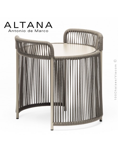 Table basse ALTANA-SM, piétement acier peint sable, corde marine couleur gris, plateau HPL couleur gris.