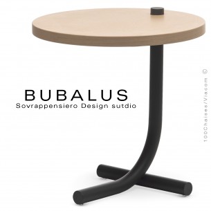 Table basse BUBALUS-T-SM, piétement acier peint anthracite, plateau frêne naturel verni.