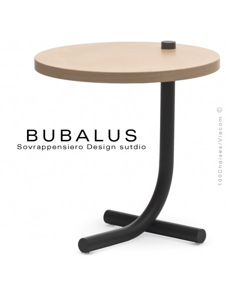 Table basse BUBALUS-T-SM, piétement acier peint anthracite, plateau frêne naturel verni.
