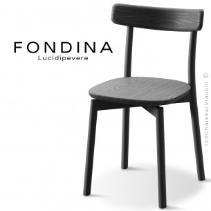 Chaise FONDINA EASY, structure 4 pieds, bois de frêne teinté noir. Lot de 4 pièces.
