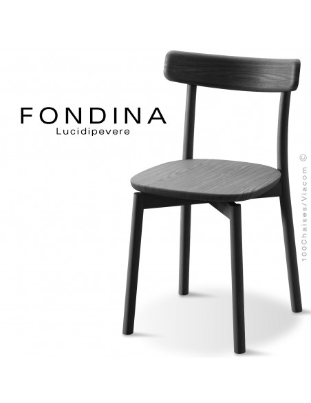 Chaise FONDINA EASY, structure 4 pieds, bois de frêne teinté noir. Lot de 4 pièces.