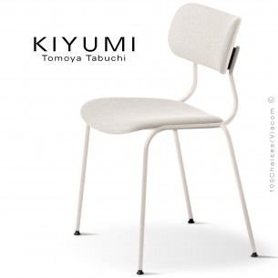 Chaise KIYUMI-FABRIC, 4 pieds structure acier blanc, assise et dossier habillage tissus blanc. Lot de 4 pièces.