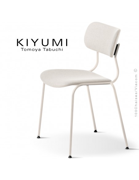 Chaise KIYUMI-FABRIC, 4 pieds structure acier blanc, assise et dossier habillage tissus blanc. Lot de 4 pièces.
