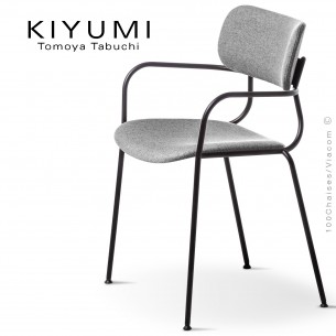 Fauteuil KIYUMI-FABRIC-AR, 4 pieds structure acier noir, assise et dossier habillage tissus gris. Lot de 4 pièces.