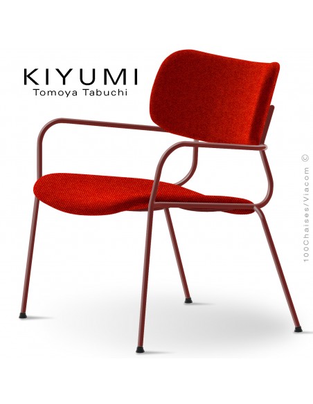 Fauteuil lougne KIYUMI-FABRIC-LO, 4 pieds structure acier rouge, assise et dossier habillage tissusrouge. Lot de 4 pièces.
