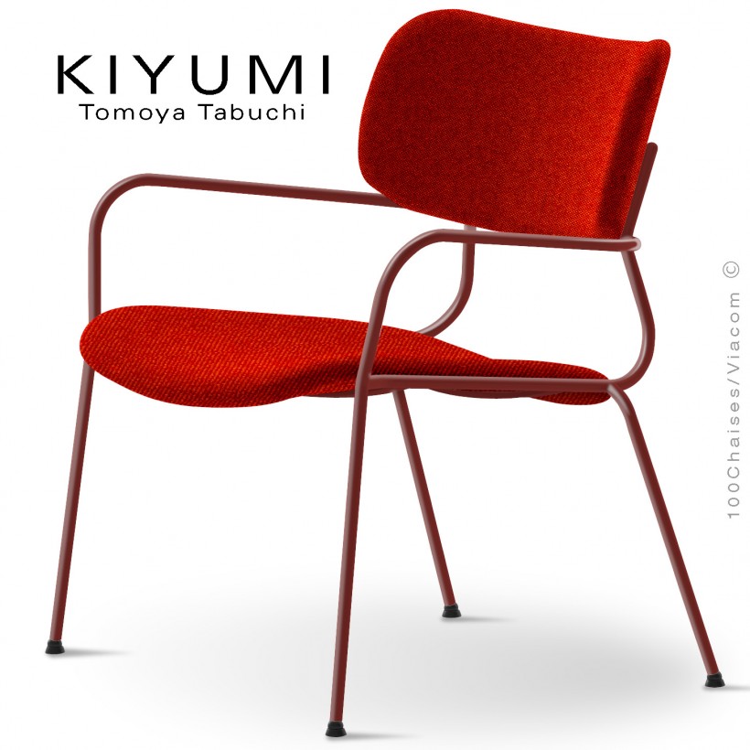 Fauteuil lougne KIYUMI-FABRIC-LO, 4 pieds structure acier rouge, assise et dossier habillage tissusrouge. Lot de 4 pièces.