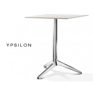 Lot de 3 tables YPSILON carrée blanche, pied aluminium poli.