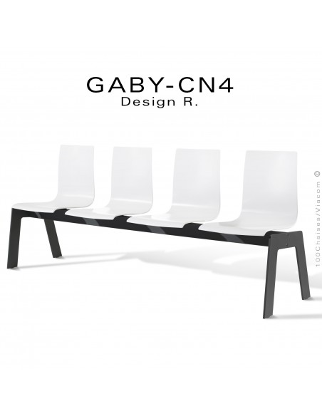 Banc ou assise sur poutre GABY, piétement peint noir assise 4 places coque couleur blanche.