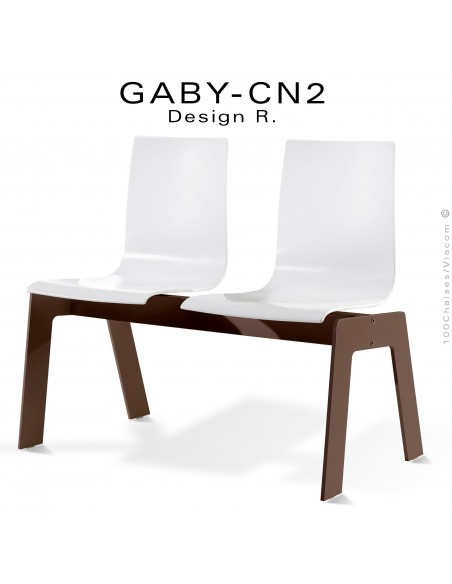 Banc ou assise sur poutre GABY, piétement peint marron, assise coque plastique couleur blanche.