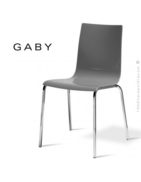 Chaise design GABY, assise coque plastique couleur, piétement chromé brillant, lot de 3 chaises.