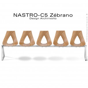 Banc design NASTRO-C5, piétement gris-argent, assise coque bois placage Zébrano.