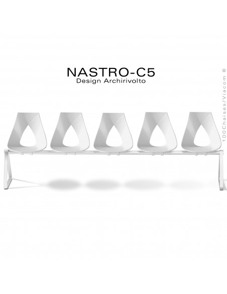 Banc ou siège sur poutre design NASTRO, assise coque plastique couleur, piétement acier peint.