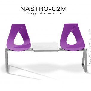Banc ou siège sur poutre design NASTRO, piétement acier peint, assise coque plastique couleur avec tablette porte revue.