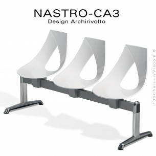Banc design ou siège sur poutre NASTRO, assise coque plastique couleur, piétement aluminium brillant.