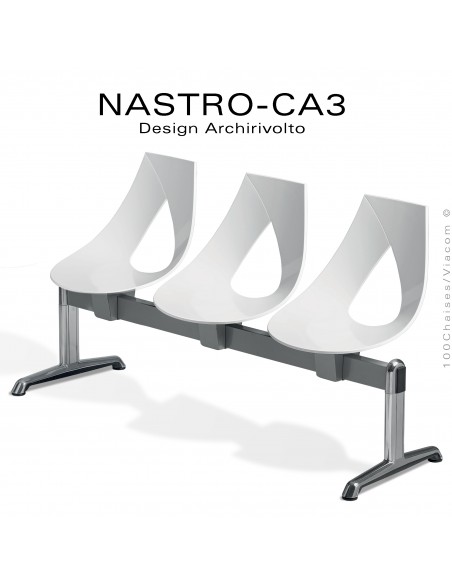 Banc design ou siège sur poutre NASTRO, assise coque plastique couleur, piétement aluminium brillant.