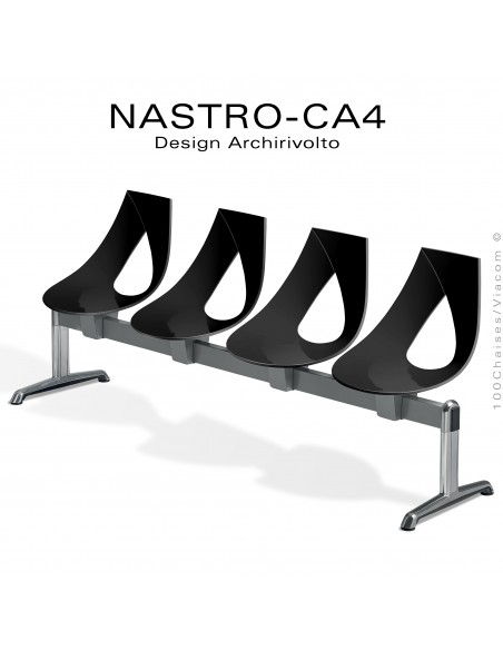 Banc design ou siège sur poutre NASTRO, piétement aluminium brillant, assise coque plastique couleur.