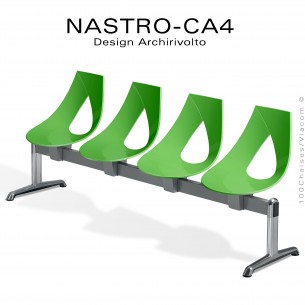 Banc design ou siège sur poutre NASTRO, piétement aluminium brillant, assise coque plastique couleur.