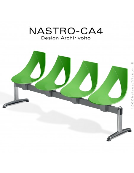 Banc design ou siège sur poutre NASTRO, piétement aluminium brillant, assise coque plastique couleur.