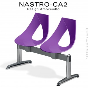 Banc design ou siège sur poutre NASTRO, piétement aluminium poli brillant, assise coque plastique couleur.