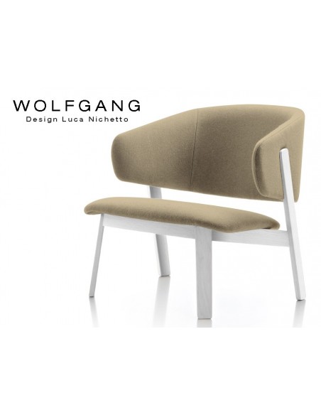 WOLFGANG lounge white, fauteuil design bois, assise capitonnée chanvre