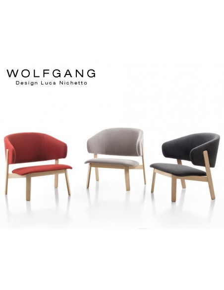 WOLFGANG lounge, fauteuil design bois, capitonné, finition chêne naturel.