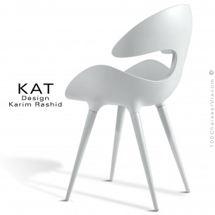 Chaise design KAT, by Karim RASHID, assise coque plastique polypropylène couleur, piétement conique acier peint ou chromé.