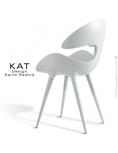 Chaise design KAT, by Karim RASHID, assise coque plastique polypropylène couleur, piétement conique acier peint ou chromé.