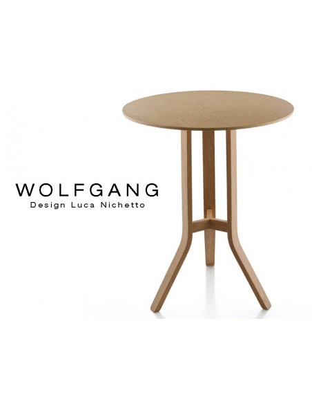 WOLFGANG table ronde Ø65 cm, pour bar en bois de chêne, finition noix.
