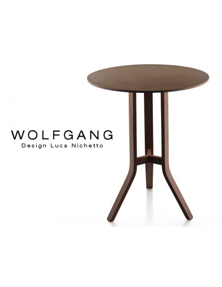 WOLFGANG table ronde Ø65 cm, pour bar en bois de chêne, finition tabac.