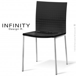 Chaise design INFINTY, piétement chromé brillant, assise coque plastique acrylique noir.