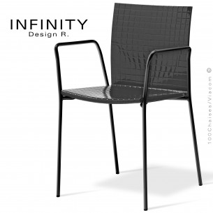 Fauteuil design INFINTY, piétement peint ou chromé brillant, assise coque acrylique blanche ou noire.