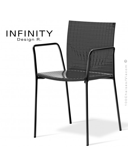 Fauteuil design INFINTY, piétement peint ou chromé brillant, assise coque acrylique blanche ou noire.